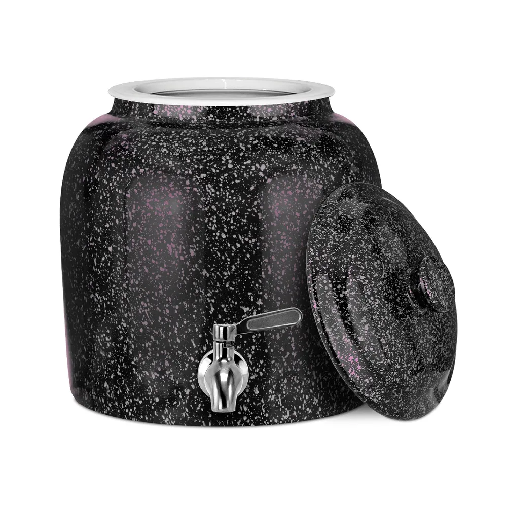 GEO Porcelain Ceramic Crock Water Dispenser - Nero notte w/ Pink Speckles