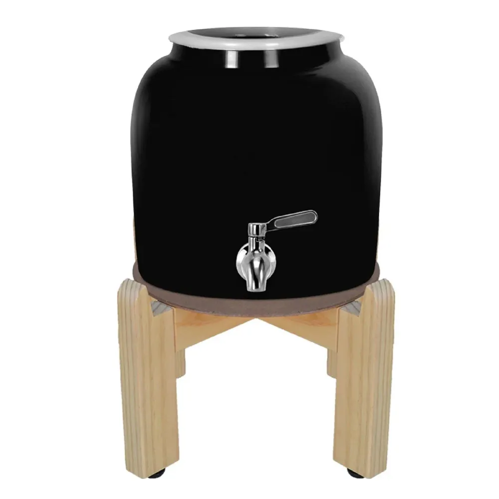 GEO Porcelain Ceramic Crock Water Dispenser w/ Stand - Nero puro