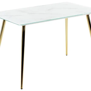 Glass Top Dining Table 120 x 70 cm Marble Effect and Gold MULGA