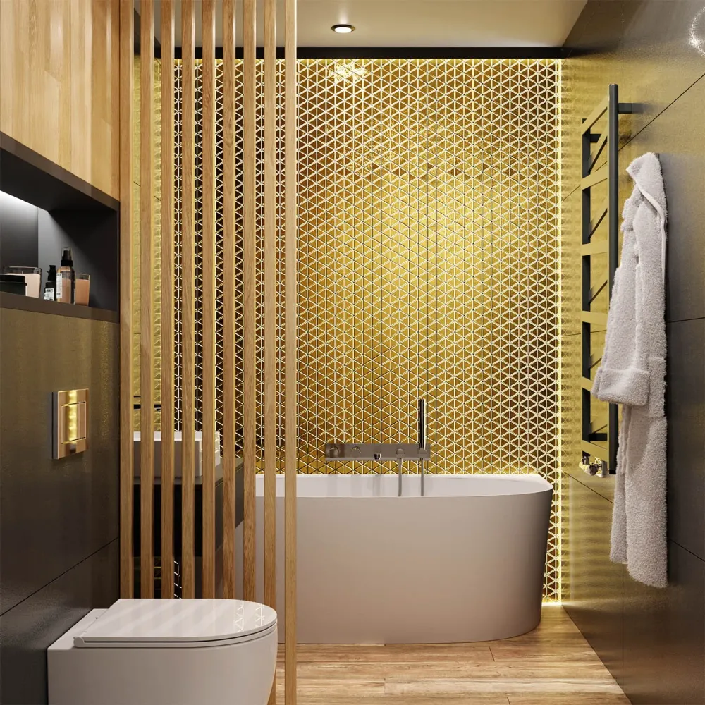 Vetro mosaic on mesh bathroom or kitchen 26.3 cm x 30.3 cm - Golden totem