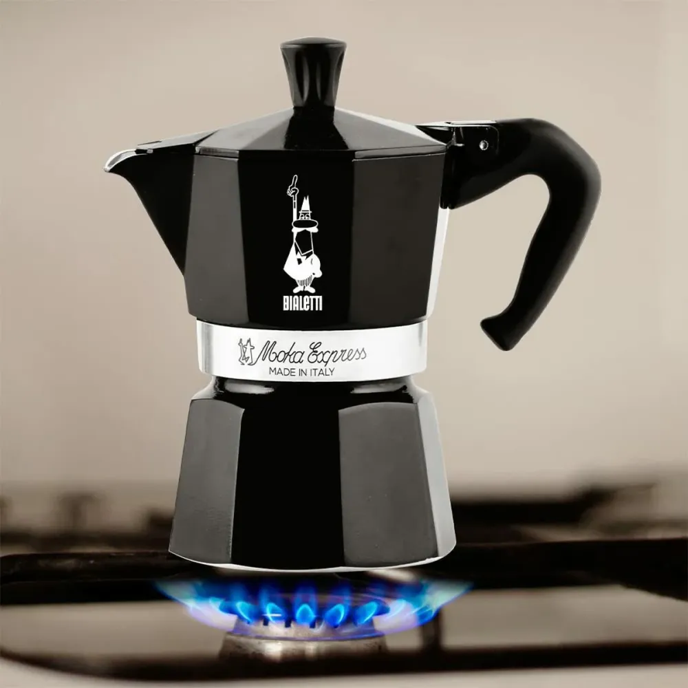 Caffettiera Italiana Bialetti MOKA EXPRESS Nero con Schiumalatte Integrato