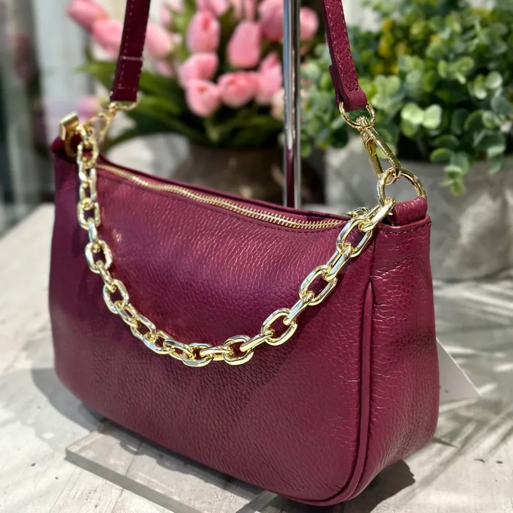Borsa Pelle Classica Bordeaux con Catena Spalla