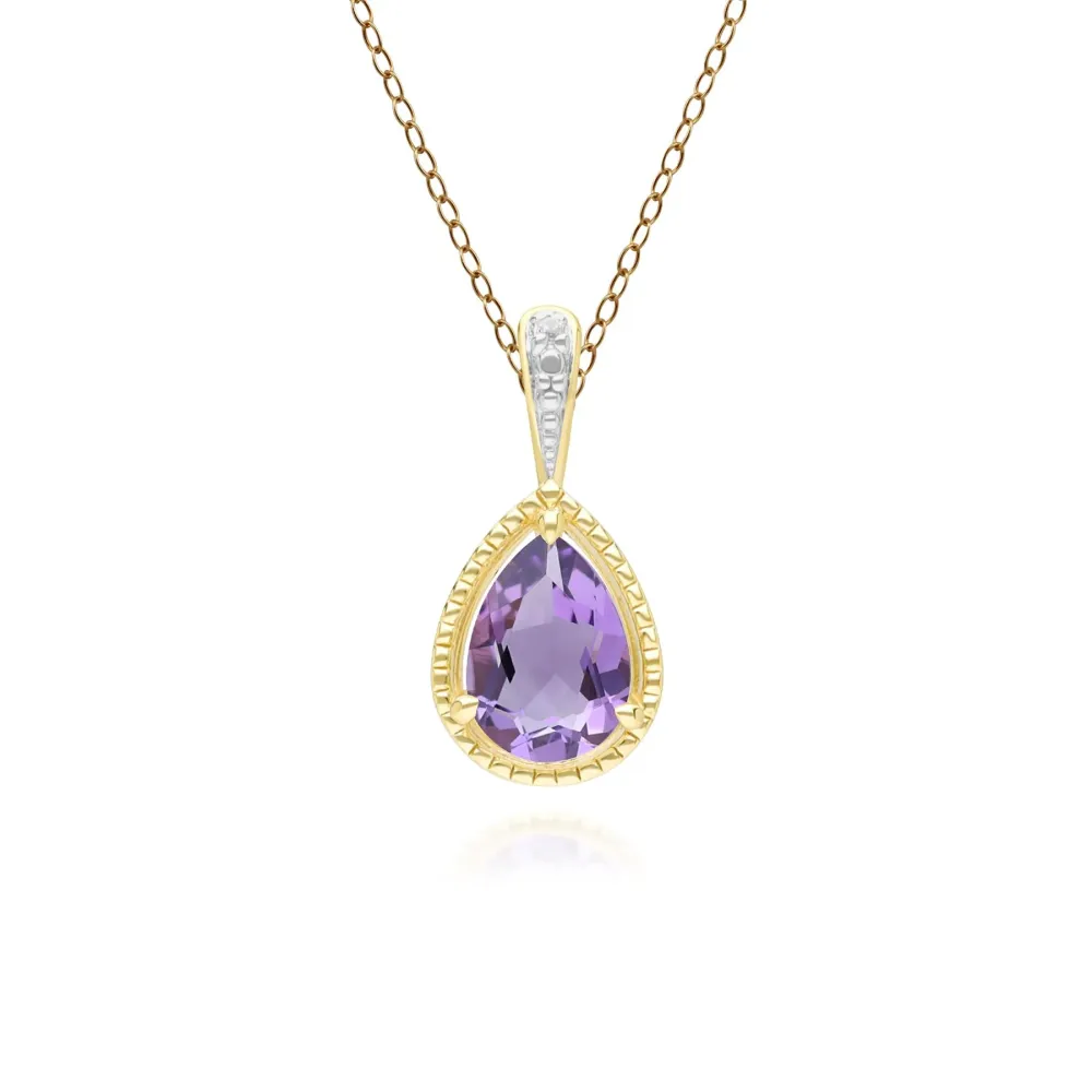 Collana classica oro giallo 9 carati con ciondolo ametista e diamanti