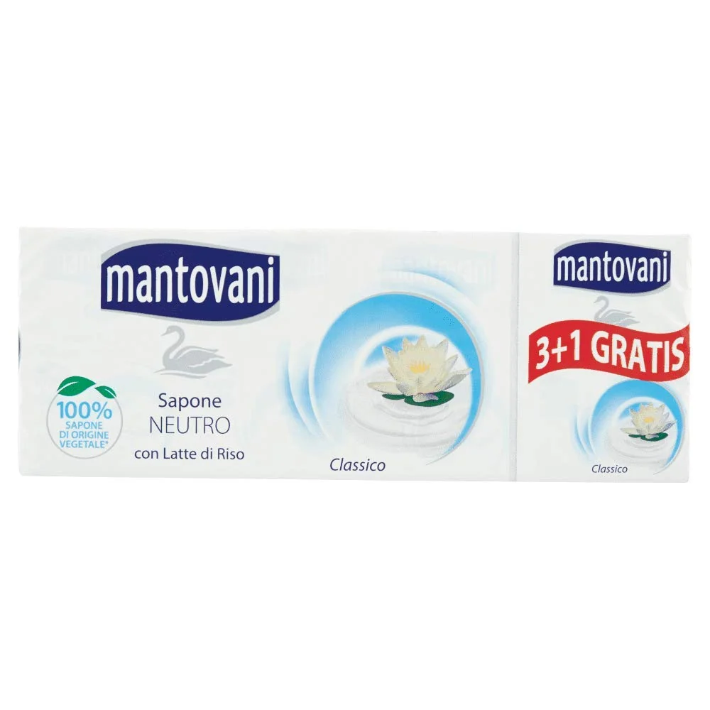 18 x MANTOVANI Saponetta Neutra Classica 4 Pezzi 400 GR