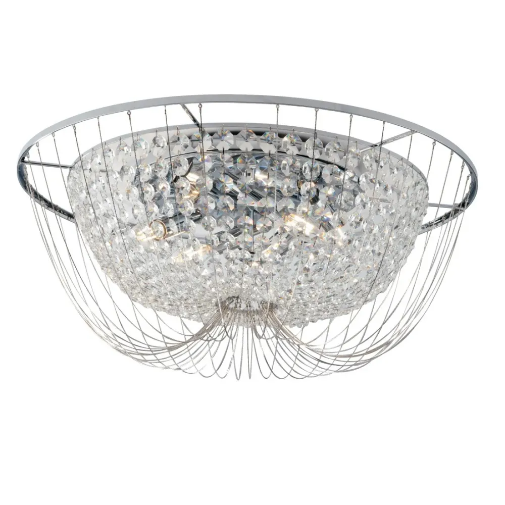 Plafoniera Classica Vienna Barocca 6 Luci Metallo Cromo con Cristalli K9