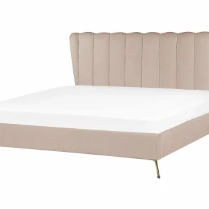 Velvet EU Super King Size Bed USB Port Taupe MIRIBEL