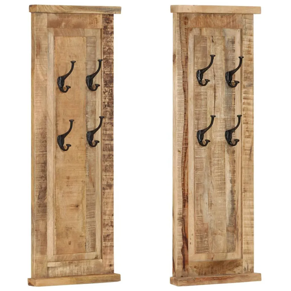 Appendiabiti 2 pz Legno Massello di Mango 38x100 cm
