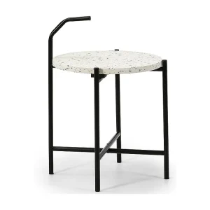 Tavolino da caffè Rotondo Yala con Piano d'appoggio graniglia Bianco e Gambe Metalliche di Colore Nero Opaco/Diametro...