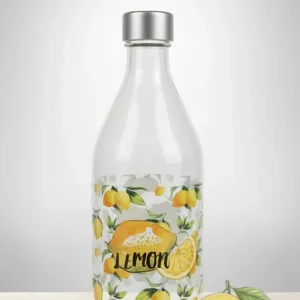 Bottiglia Vetro con Tappo Alluminio Decorata Limoni, 1 Litro