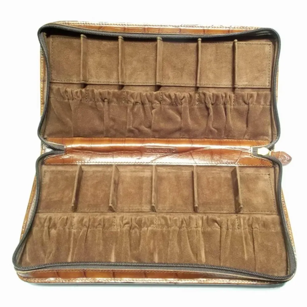 Officina Italia scatola cofanetto porta 12 orologi pelle stampa coccodrillo marrone 0FF.01