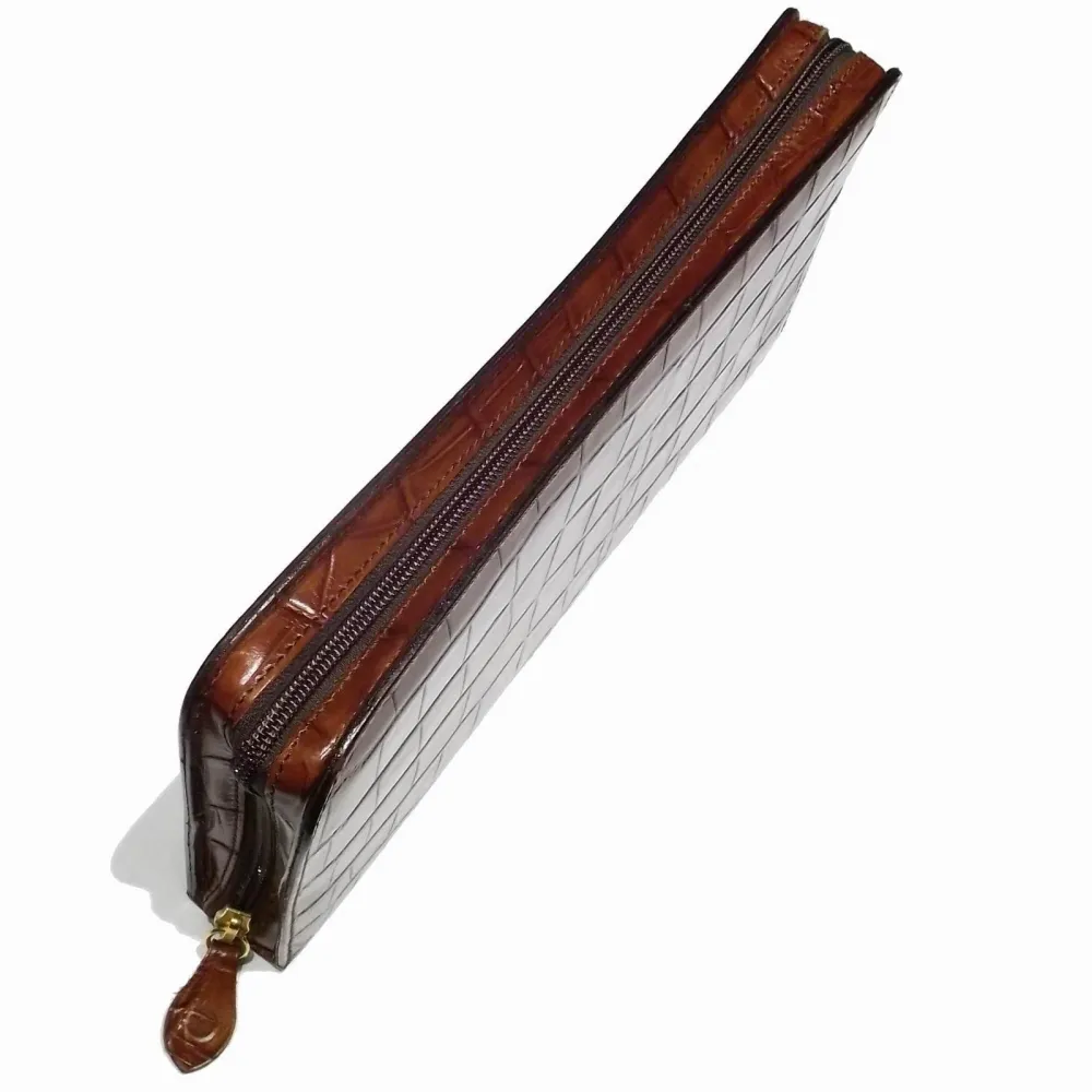 Officina Italia scatola cofanetto porta 12 orologi pelle stampa coccodrillo marrone 0FF.01