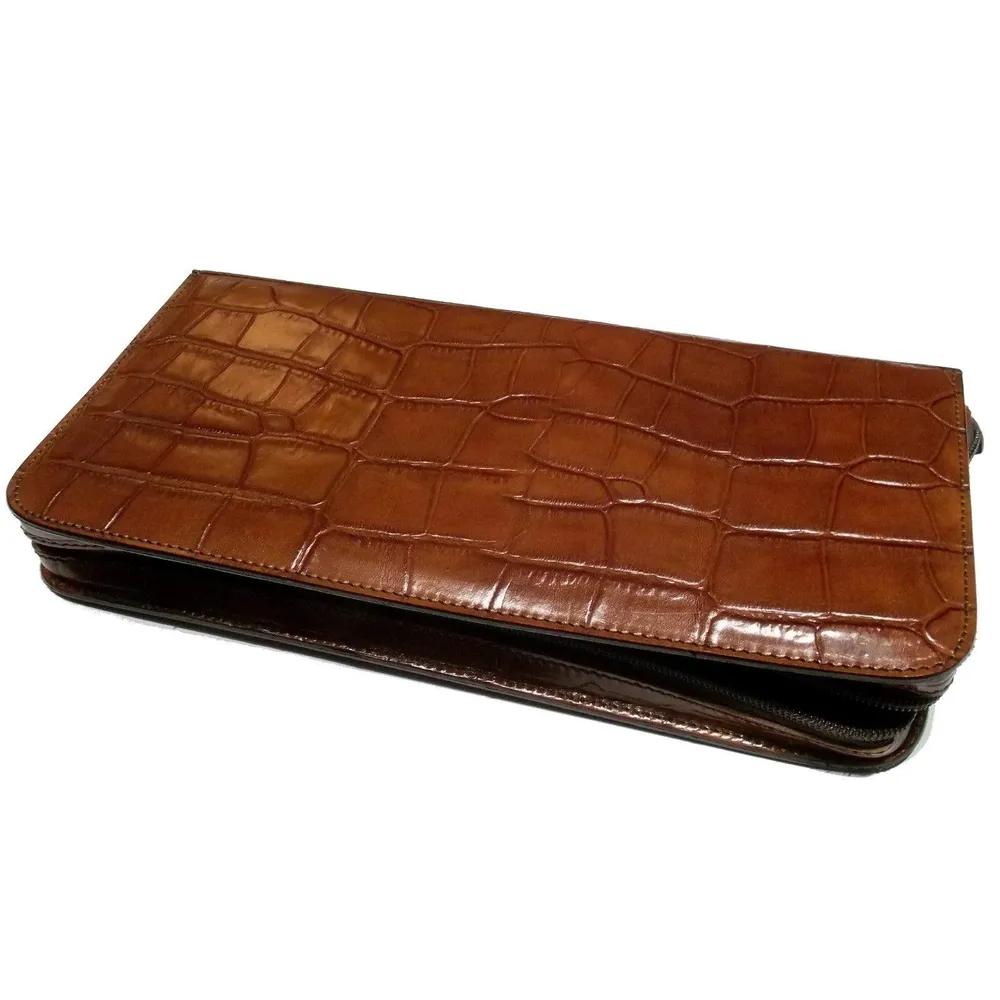 Officina Italia scatola cofanetto porta 12 orologi pelle stampa coccodrillo marrone 0FF.01