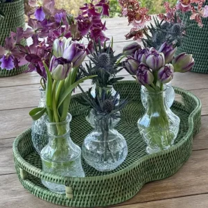 Vassoio ovale rattan con manici Verde