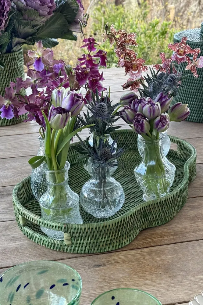 Vassoio ovale rattan con manici Verde