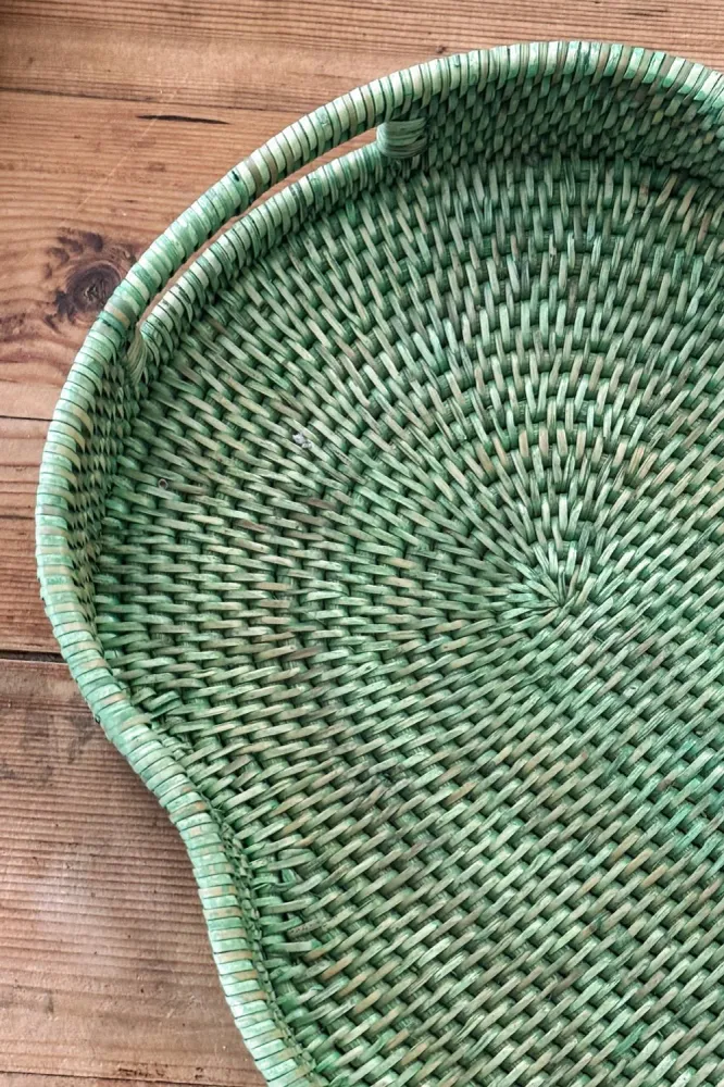 Vassoio ovale rattan con manici Verde