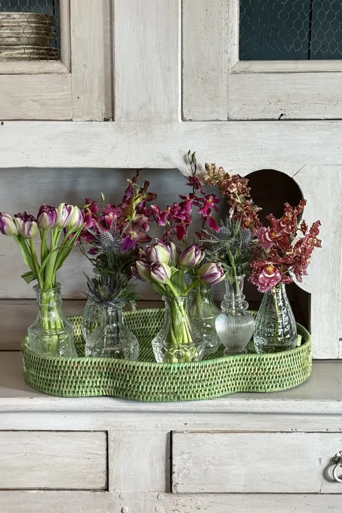 Vassoio ovale rattan con manici Verde