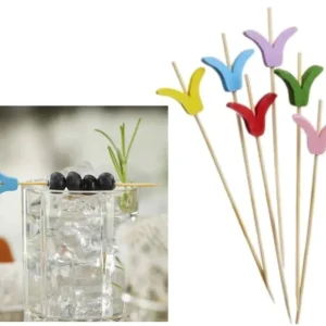 Cf 100 Spiedo Flower Bamboo Cm.12 Colori Assortiti