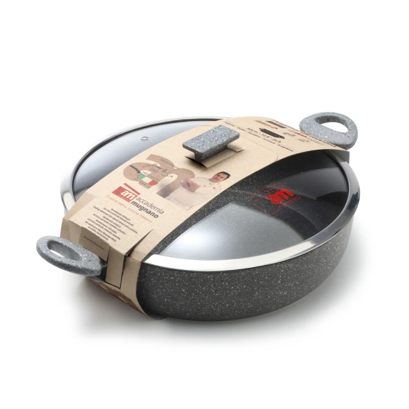 Accademia Mugnano "Regina di Pietra" Tegame con Coperchio Ø 28 cm - Antiaderente AM Mineral Stone Effetto Pietra - Fondo G...