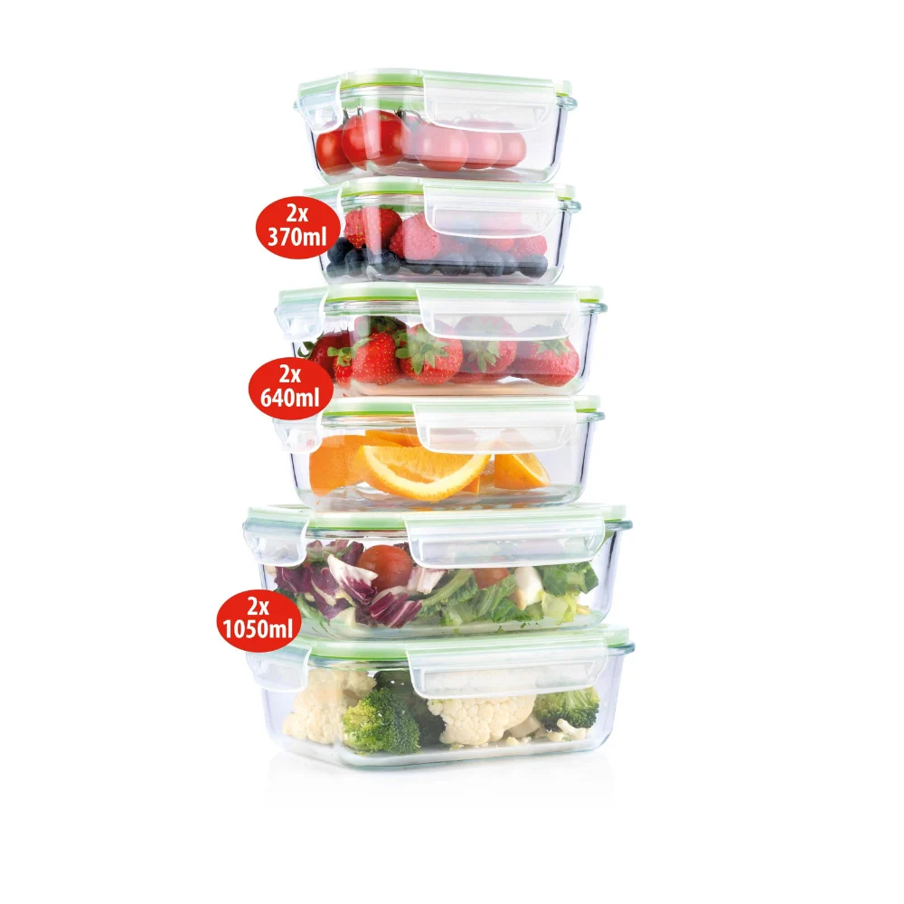 Set 6 Contenitori Vetro Borosilicato Ermetico 370-1050ml ALPINA