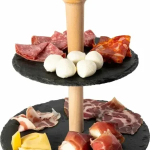 Alzatina Stand Porta Dolci Rustici 2 Piani Ardesia 20/25cm Legno Finger Food
