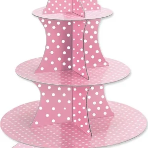 Alzatina Stand Rosa Pois Cartone Carta 3 Piani Supporto Per Dolci Muffin