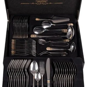 AMC Set di posate ed accessori per 12 persone realizzati acciaio inox 18/10 lucido con manici decorati con una trama greca...