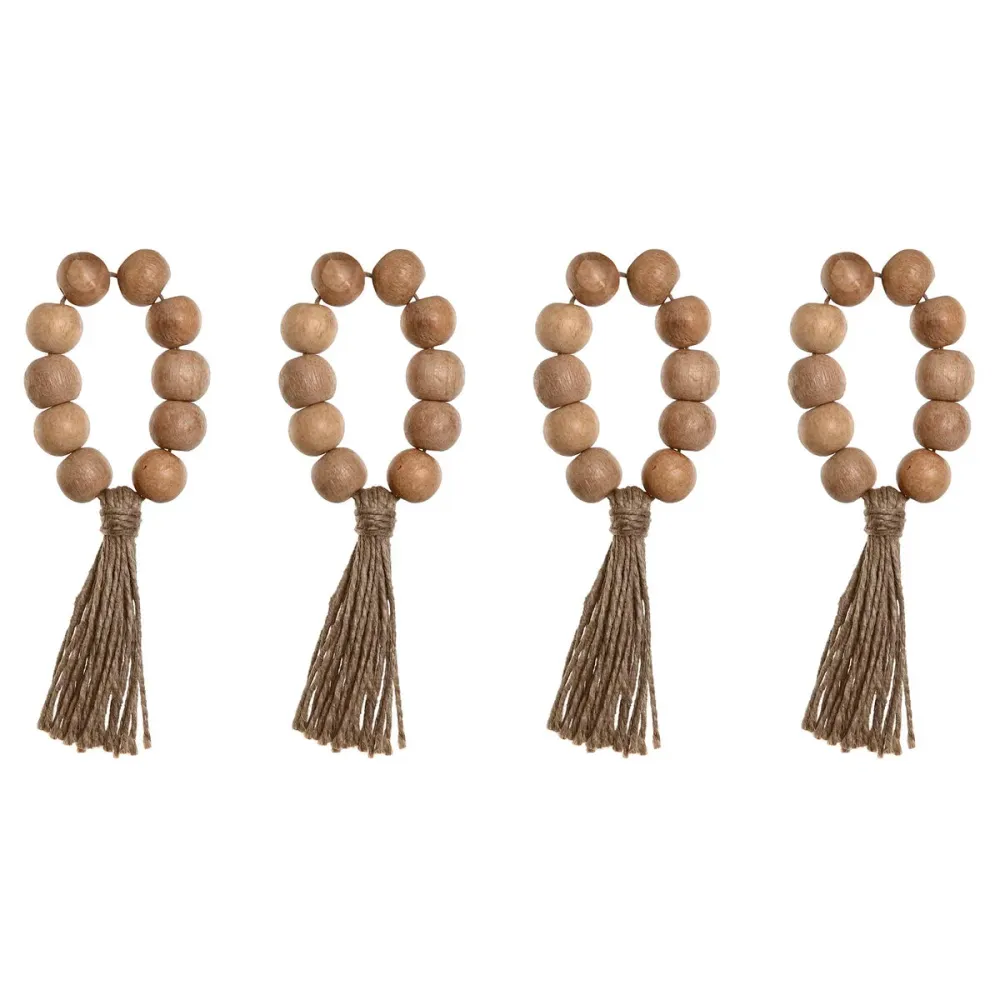 Argola de guardanapo Home ESPRIT Natural Juta Acácia Macramé 7,5 x 2 x 7,5 cm 4 Peças