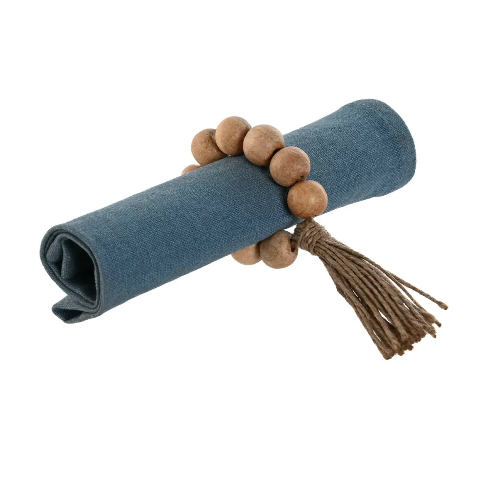 Argola de guardanapo Home ESPRIT Natural Juta Acácia Macramé 7,5 x 2 x 7,5 cm 4 Peças