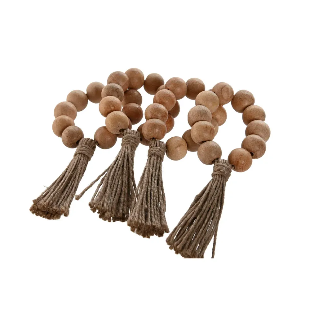 Argola de guardanapo Home ESPRIT Natural Juta Acácia Macramé 7,5 x 2 x 7,5 cm 4 Peças