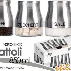 3x Barattoli Da Cucina Tris Barattoli Da Cucina Utilissimi Caffe' Zucchero Sale 850 Ml Barattoli per Condimenti Con Coperc...