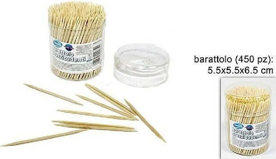 Barattolo Da 450 Pezzi Stuzzicadenti Legno Doppia Punta Cucina Denti