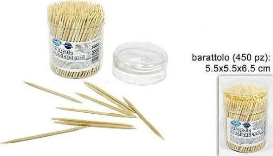 Barattolo Da 450 Pezzi Stuzzicadenti Legno Doppia Punta Cucina Denti