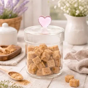 Barattolo vetro con coperchio cuore rosa – Nuvole di Stoffa