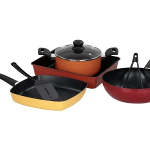 Batteria da cucina 7 pezzi alluminio stampato con fondo ad induzione, Medua Colors - Casa Collection