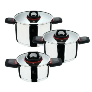 Batteria pentole 6 pezzi composto da casseruole con coperchio16cm, 20cm e 24cm acciaio inox per piani ad induzione