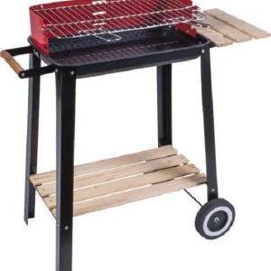 Bbq Barbecue Rettangolare 51x32x69cm Con Struttura Acciaio Ripiani Legno 2600053