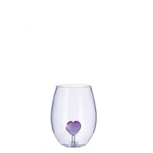Bicchiere vetro con figura 3d cuore lilla