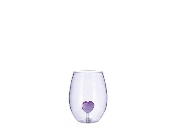 Bicchiere vetro con figura 3d cuore lilla