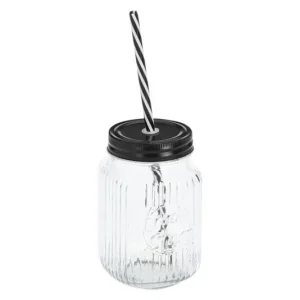 Bicchiere ZELLER con coperchio metallo nero e cannuccia 480 ml ø 8x13 cm