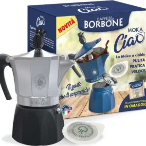 Borbone Moka Ciao Induzione Pro+ Argento/Blu + 15 Cialde Blu Omaggio