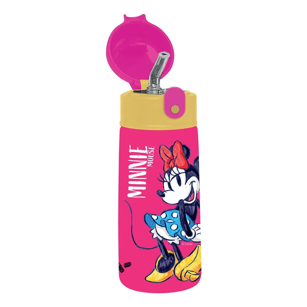 Borraccia Termica Borraccia MINNIE - per Bambini con Cannuccia 460 ML NO BPA - Asilo, Scuola Elementare - Acciaio Inox, Ma...