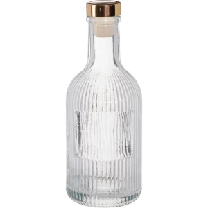Borraccia vetro con coperchio TPE color oro, capacitÃ  270ml Dimensioni d.6,7xh.16,2cm, peso 300gr Con design righe