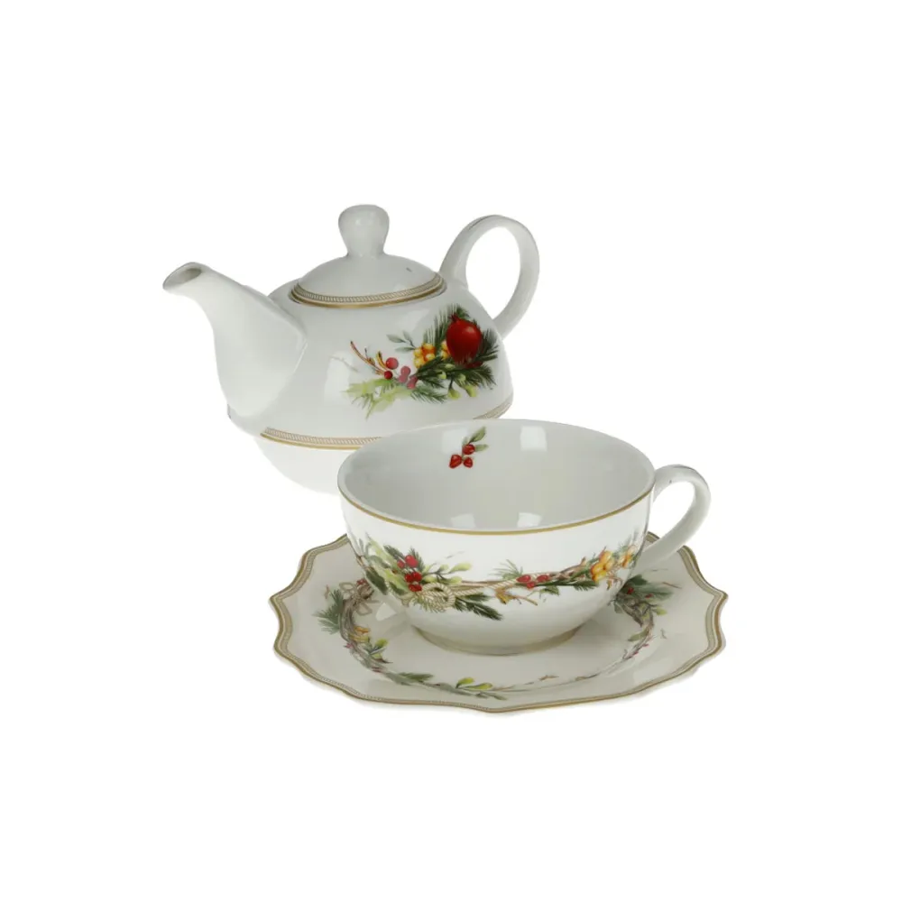Brandani Set Teiera con Tazza e Piattino Carol Porcellana