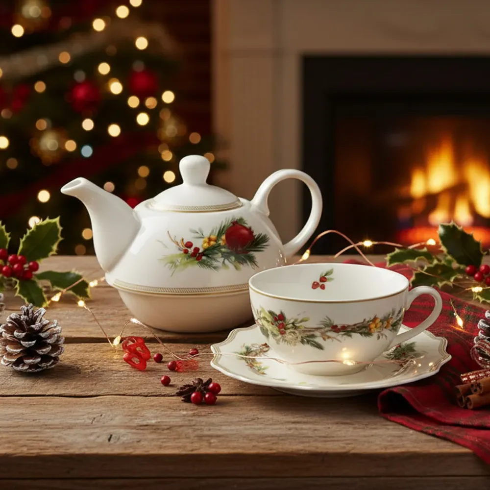 Brandani Set Teiera con Tazza e Piattino Carol Porcellana