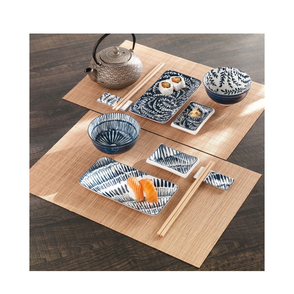 BRANDANI Sushi Set 12 Pezzi Piatti per Sushi Porcellana e Bamboo