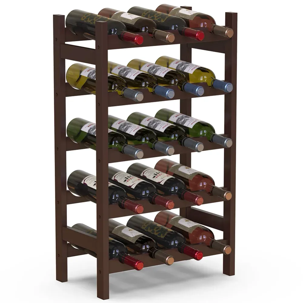 Cantinetta Portavino Legno Bambù Noce con 20 Scomparti Bar Portabottiglie