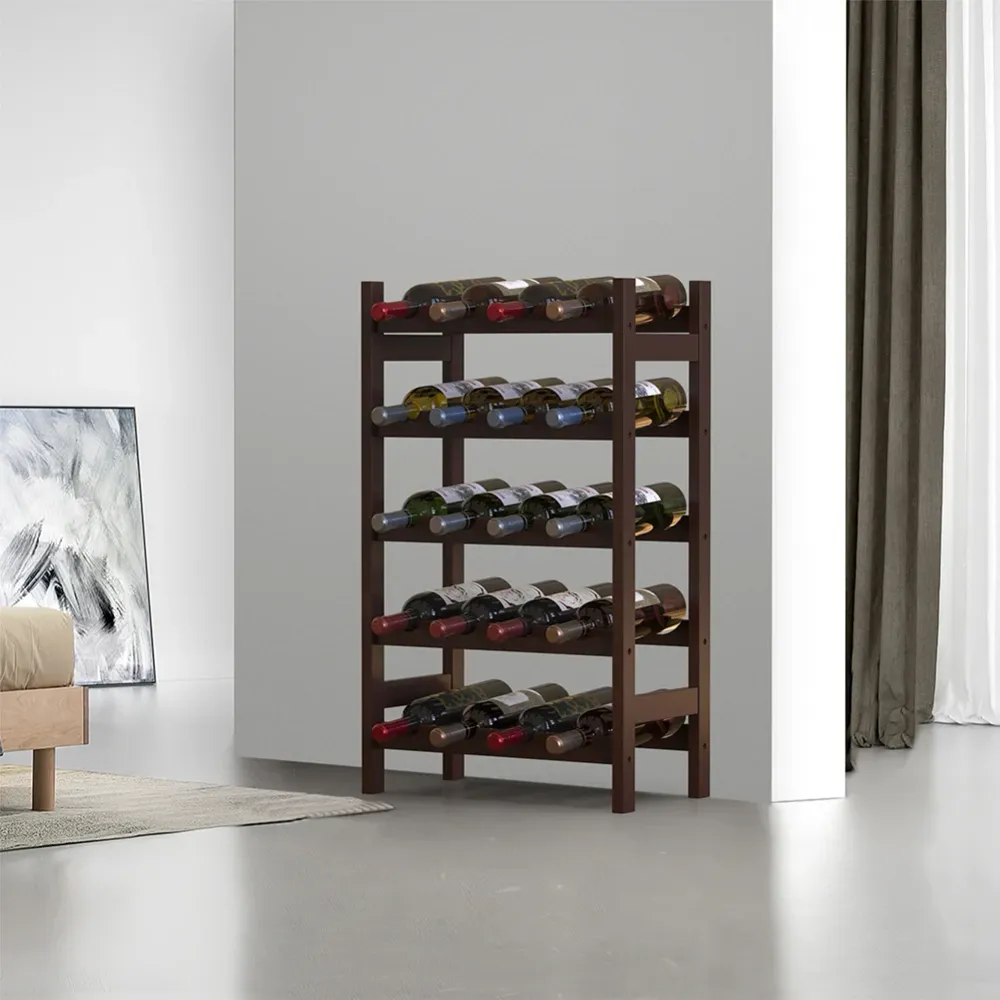 Cantinetta Portavino Legno Bambù Noce con 20 Scomparti Bar Portabottiglie