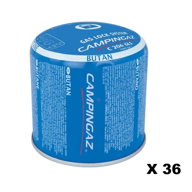 36 CARTUCCE GAS CAMPINGAZ C206 GLS BUTANO 190GR UNIVERSALE FORNELLO SALDATORE GAS LOCK SYSTEM