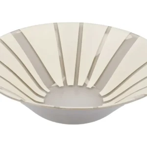 Centrotavola moderno rotondo vetro avorio e grigio, Plain Aomori 22 cm - Franco