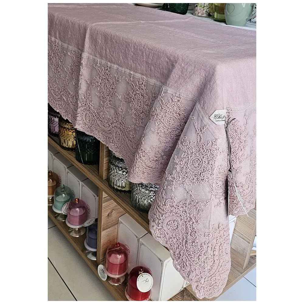 Chez Moi Copritavola lino e pizzo "Cornice Corinzio" 140x140 cm 3 varianti (1pz)
